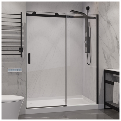Shower and Tub Doors-Shower En Anzzi ANZZI Aluminum Matte Black SD-FRLS05701MBR 191042071070 SHOWER - Shower Doors - Slidin Shower Sliding MATTE BLACK Steel Shower Door 40-49 in Sliding 