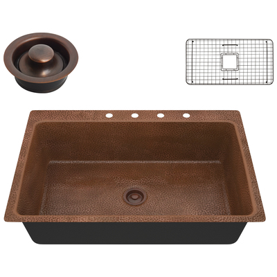 Single Bowl Sinks Anzzi Lydia Copper Hammered Antique Copper Copper SK-028 191042047297 KITCHEN - Kitchen Sinks - Drop Drop-In Single Copper Hammered 