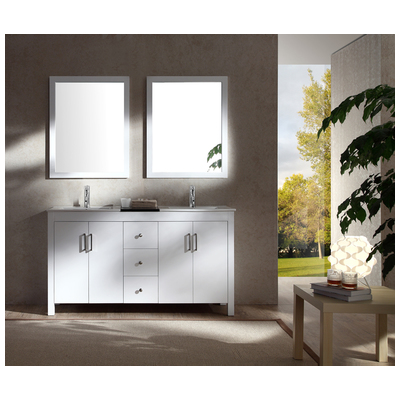 Ariel Bathroom Vanities, Double Sink Vanities, 50-70, White, Complete Vanity Sets, White, 816606015719, K060D-WHT