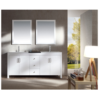 Ariel Bathroom Vanities, Double Sink Vanities, 70-90, White, Complete Vanity Sets, White, 816606015733, K072D-WHT