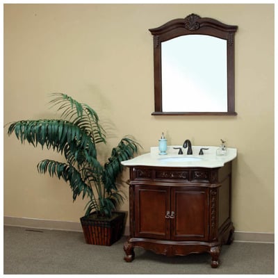 Bellaterra Bathroom Vanities, Single Sink Vanities, 30-40, Dark Brown, Cream Marble, Birch, 609456810234, 202016A-S-CR