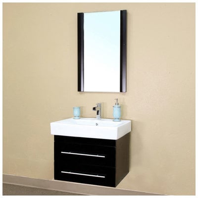 Bellaterra Bathroom Vanities, Single Sink Vanities, Under 30, Black, Wall Mount Vanities, White Ceramic, Birch, 609456810463, 203102-S