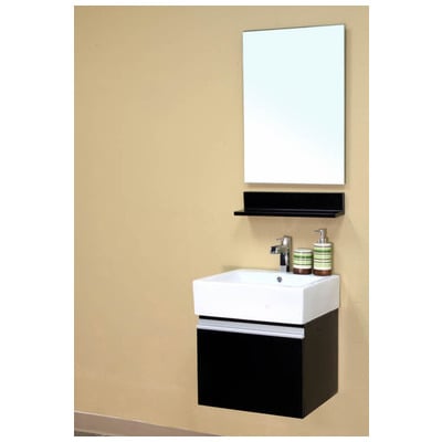 Bellaterra Bathroom Vanities, Single Sink Vanities, Under 30, Black, Wall Mount Vanities, White Ceramic, Birch, 609456810883, 203145-S