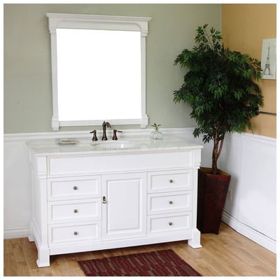 Bellaterra Bathroom Vanities, Single Sink Vanities, 50-70, White, White Marble, Birch, 608729782711, 205060-S-WH