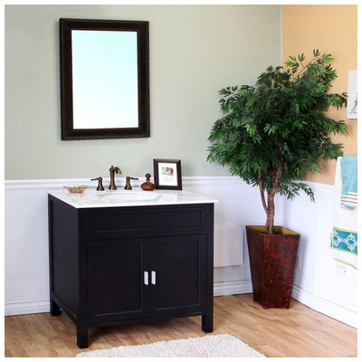 Bellaterra Bathroom Vanities, Single Sink Vanities, 30-40, Black, White Marble, Birch + plywood, 609456811194, 600168-36B