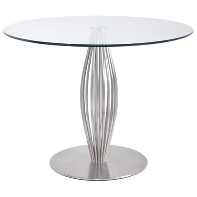 Bellini Modern Living Dining Room Tables, Round, GLASS,Metal,Aluminum,BRONZE,Iron,Gunmetal,Steel,TITANIUM, Linda 38,Standard (28-33 in)