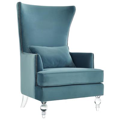 Chairs Contemporary Design Furniture Bristol-Chair Velvet Sea Blue CDF-A139 806810351109 Accent Chairs Blue navy teal turquiose indig Accent Chairs Accent 