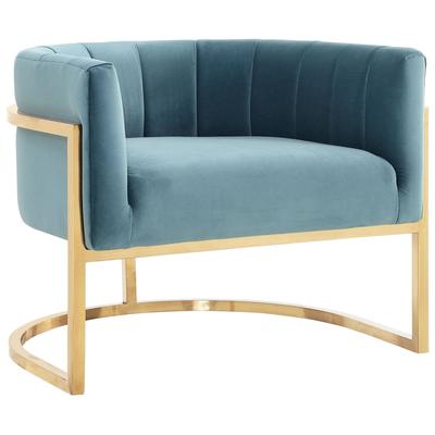 Chairs Contemporary Design Furniture Magnolia-Chair Stainless Steel Sea Blue CDF-A144 806810351062 Accent Chairs Blue navy teal turquiose indig Accent Chairs Accent 