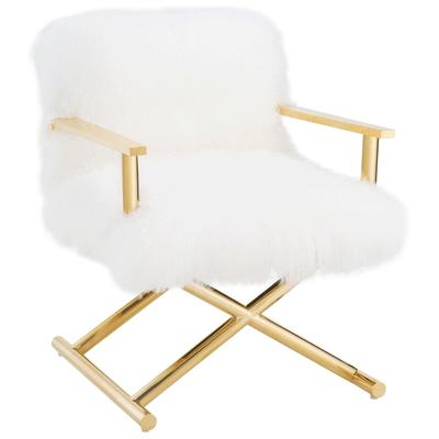 Chairs Contemporary Design Furniture Jodi-Chair Sheepskin White CDF-A170 806810352540 Accent Chairs Gold White snow Accent Chairs Accent 