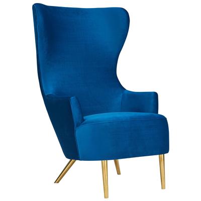 Chairs Contemporary Design Furniture Julia-Chair Velvet Wood Navy CDF-A2045-N 806810359525 Accent Chairs Blue navy teal turquiose indig Accent Chairs Accent 