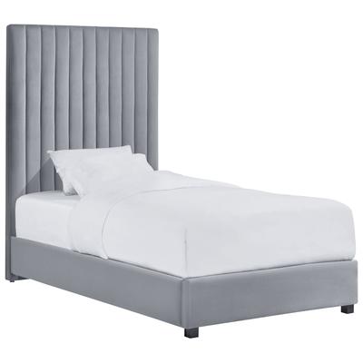 Beds Contemporary Design Furniture Arabelle-Bed Velvet Grey CDF-B126 806810355848 Beds Gray Grey Upholstered Twin 