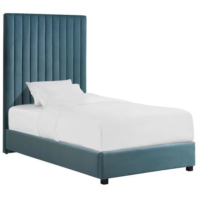 Beds Contemporary Design Furniture Arabelle-Bed Velvet Sea Blue CDF-B127 806810355855 Beds Blue navy teal turquiose indig Upholstered Twin 