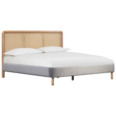 Beds Contemporary Design Furniture Kavali-Bed Velvet Grey CDF-B44122 793611834323 Beds Gray Grey Wood Full 
