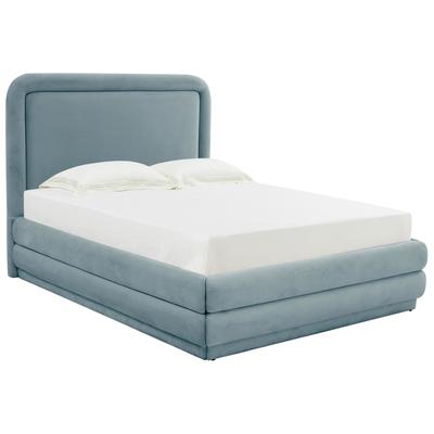 Beds Contemporary Design Furniture Briella-Bed Velvet Wood Bluestone CDF-B44212 793611836129 Beds Upholstered Wood King 