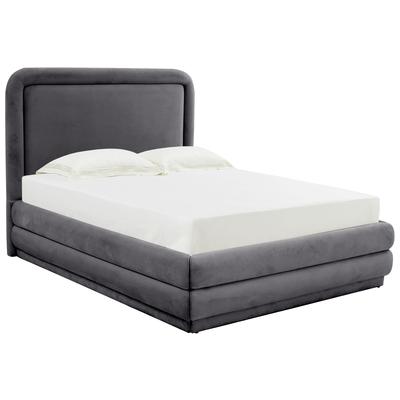 Beds Contemporary Design Furniture Briella-Bed Velvet Wood Dark Grey CDF-B44214 793611836143 Beds Gray Grey Upholstered Wood King 