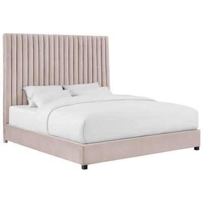 Beds Contemporary Design Furniture Arabelle-Bed Velvet Blush CDF-B6177 793611828063 Beds Pink Fuchsia blush Upholstered Queen 