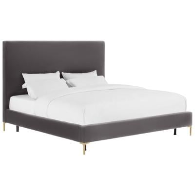 Beds Contemporary Design Furniture Delilah-Bed Velvet Grey CDF-B6267 806810358788 Beds Gold Gray Grey King Queen 