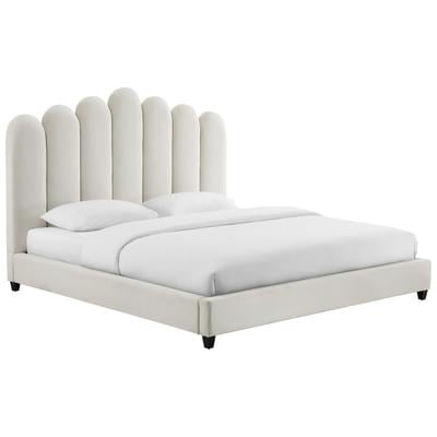 Beds Contemporary Design Furniture Celine-Bed Velvet Cream CDF-B6311 806810359549 Beds Cream beige ivory sand nudeGra King Queen 
