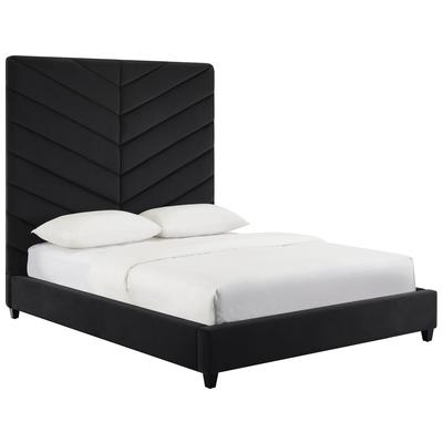 Beds Contemporary Design Furniture Javan-Bed Velvet Black CDF-B6322 793611827943 Beds Black ebony Upholstered King Queen 
