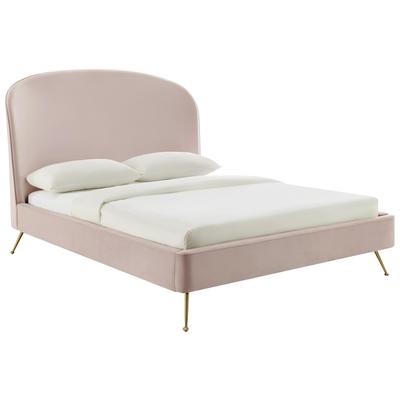 Beds Contemporary Design Furniture Vivi-Bed Velvet Wood Blush CDF-B6336 793611828087 Beds Gold Pink Fuchsia blush Wood King Queen Twin 