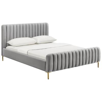 Contemporary Design Furniture Beds, Gold,Gray,Grey, Wood, King,Queen, Grey, Velvet,Wood, Beds, 793611829756, CDF-B6374