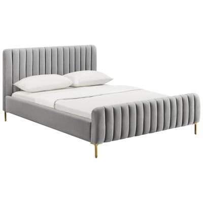 Beds Contemporary Design Furniture Angela-Bed Velvet Wood Grey CDF-B68160 793611833142 Beds Gold Gray Grey Wood Full King Queen 