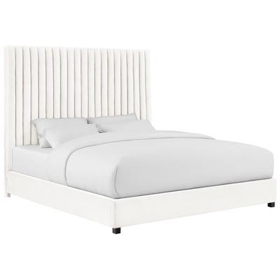 Beds Contemporary Design Furniture Arabelle-Bed Pine Plywood Velvet White CDF-B68251 793611834743 Beds White snow Upholstered Queen 
