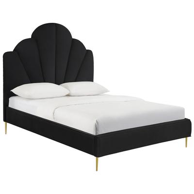 Beds Contemporary Design Furniture Bianca-Bed Velvet Wood Black CDF-B68359 793580617224 Beds Black ebonyGold Upholstered Wood Queen 