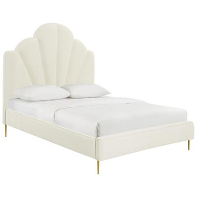Beds Contemporary Design Furniture Bianca-Bed Velvet Wood Cream CDF-B68362 793580617255 Beds Cream beige ivory sand nudeGol Upholstered Wood Full 