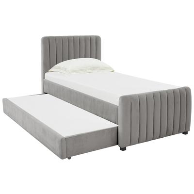 Beds Contemporary Design Furniture Angela-Bed Velvet Wood Grey CDF-B68377 793580617415 Beds Gray Grey Wood Twin 