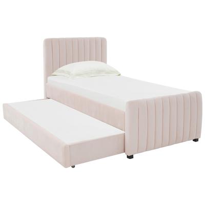 Beds Contemporary Design Furniture Angela-Bed Velvet Wood Blush CDF-B68378 793580617422 Beds Pink Fuchsia blush Wood Twin 