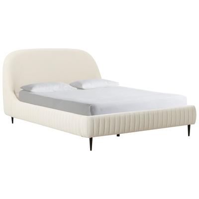 Beds Contemporary Design Furniture Denise-Bed Boucle Iron Wood Cream CDF-B68689 793580627094 Beds Black ebonyCream beige ivory s Wood King 