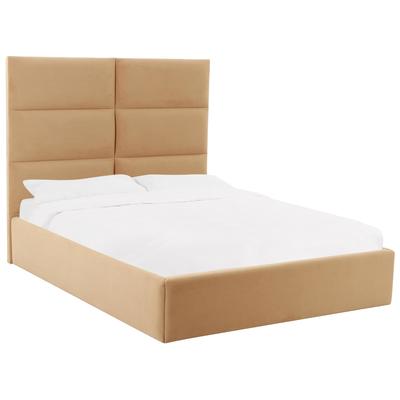 Beds Contemporary Design Furniture Eliana-Bed Velvet Wood Honey CDF-B68727 793580628381 Beds Wood Queen 
