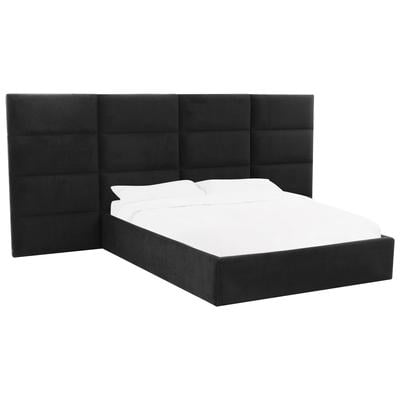 Contemporary Design Furniture Beds, Black,ebony, Wood, King, Black, Velvet,Wood, Beds, 793580629180, CDF-B68728-WINGS