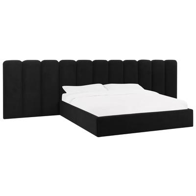 Contemporary Design Furniture Beds, Black,ebony, Wood, King, Black, Plywood,Velvet, Beds, 793580629548, CDF-B68744-WINGS