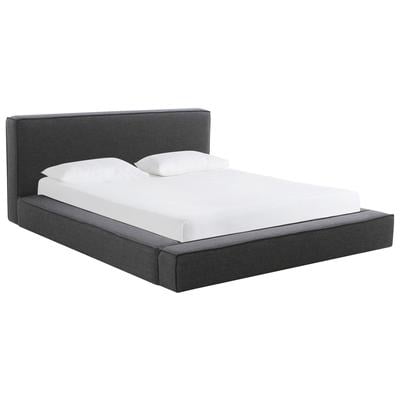 Beds Contemporary Design Furniture Olafur- Bed Fabric Plywood Black CDF-B68821 793580630551 Black ebonyCream beige ivory s King 