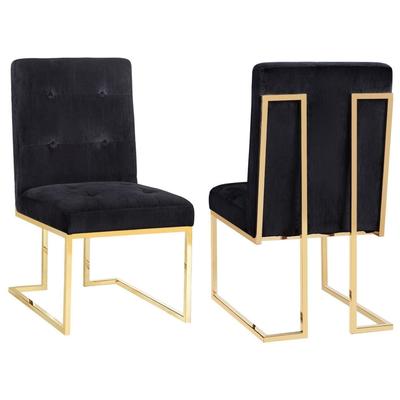 Chairs Contemporary Design Furniture Akiko-Chair Stainless Steel Velvet Black CDF-D2052 806810352410 Dining Chairs Black ebonyGold Side Chairs side chair 