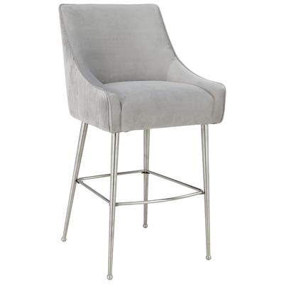Bar Chairs and Stools Contemporary Design Furniture Beatrix-Stool Velvet Light Grey CDF-D6399 793611830103 Stools Gray Grey Bar Counter Velvet 