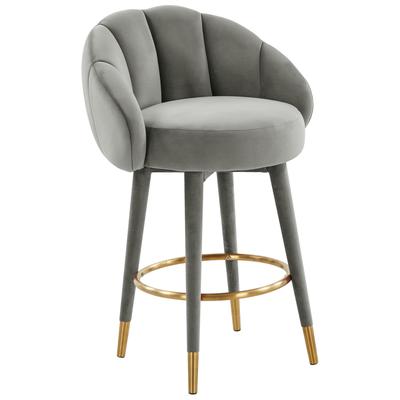 Contemporary Design Furniture Bar Chairs and Stools, Black,ebonyGray,Grey, Bar,Counter, Velvet, Swivel, Light Grey, Velvet, Stools, 793611834583, CDF-D68241
