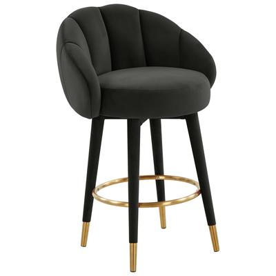 Bar Chairs and Stools Contemporary Design Furniture Myla-Stool Velvet Black CDF-D68243 793611834606 Stools Black ebonyGray Grey Bar Counter Velvet Swivel 