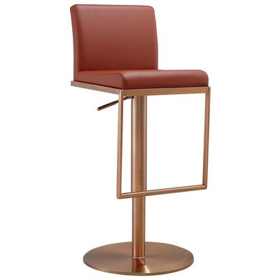 Chairs Contemporary Design Furniture Sentinel-Stool MDF Stainless Steel Vegan Leat Brown CDF-D68295 793611836631 Stools Brown sableGold Stools Stool 