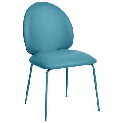Chairs Contemporary Design Furniture Lauren-Chair Iron Vegan Leather Wood Blue CDF-D68698 793580627186 Dining Chairs Blue navy teal turquiose indig 