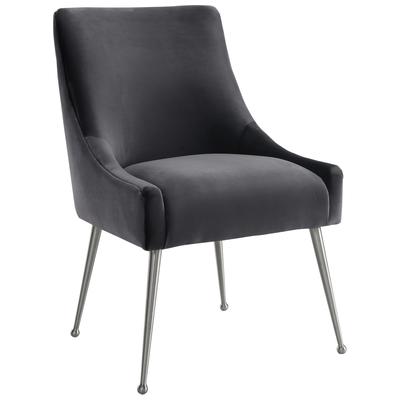 Chairs Contemporary Design Furniture Beatrix-Chair Velvet Wood Grey CDF-D7235 806810359075 Dining Chairs Gray GreySilver Accent Chairs AccentSide Chair 