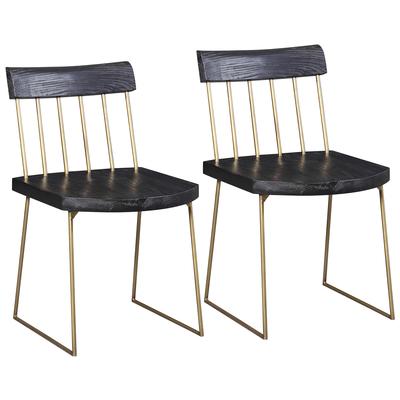 Chairs Contemporary Design Furniture Madrid-Chair Pine Wood Matte Black with Brush Brass CDF-G5481 641676979858 Dining Chairs Black ebony 