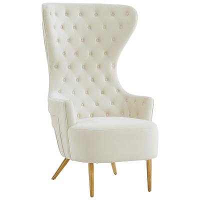 Chairs Contemporary Design Furniture Jezebel-Chair Velvet Cream CDF-IHS68205 793611833715 Accent Chairs Cream beige ivory sand nude Accent Chairs Accent 