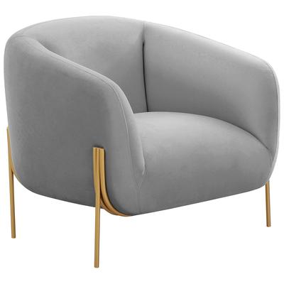 Chairs Contemporary Design Furniture Kandra-Chair Iron Velvet Wood Grey CDF-IHS68628 793580625533 Accent Chairs Gold Gray Grey Accent Chairs Accent 
