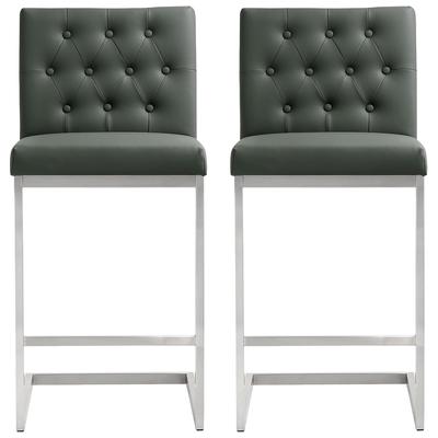 Contemporary Design Furniture Bar Chairs and Stools, Gray,Grey, Bar,Counter, Leather, Footrest, Grey, Stainless Steel,Vegan Leather, Stools, 641676979261, CDF-K3641