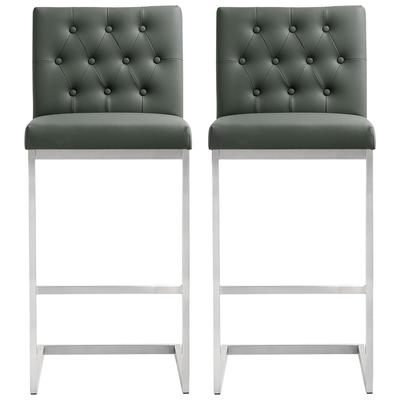 Contemporary Design Furniture Bar Chairs and Stools, Gray,Grey, Bar, Leather, Footrest, Grey, Stainless Steel,Vegan Leather, Stools, 641676979292, CDF-K3644