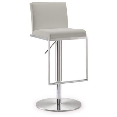 Bar Chairs and Stools Contemporary Design Furniture Amalfi-Stool Stainless Steel Vegan Leather Light Grey CDF-K3654 806810350843 Stools Gray Grey Bar Leather Footrest 