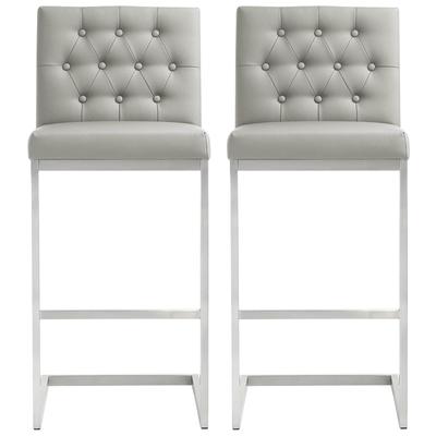 Contemporary Design Furniture Bar Chairs and Stools, Gray,Grey, Bar, Leather, Footrest, Light Grey, Stainless Steel,Vegan Leather, Stools, 806810352397, CDF-K3661